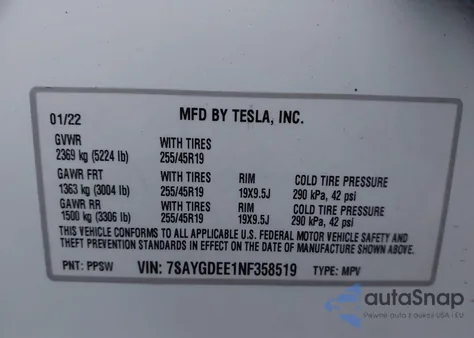 2022 Tesla Model Y Long Range Dual Motor All-Wheel Drive from USA, damaged, VIN 7SAYGDEE1NF358519